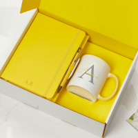 Yellow Notebook, Pen & Initial Mug Gift Set