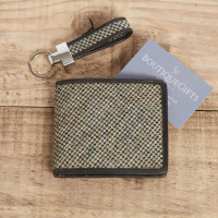 personalised Grey Tweed Wallet and Key Ring Set