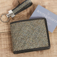 personalised Grey Tweed Wallet and Key Ring Set