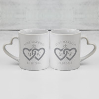 personalised Just Married Double Heart Handle Mugs