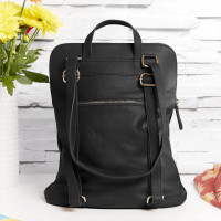 personalised Leather Backpack Shoulder Bag Black