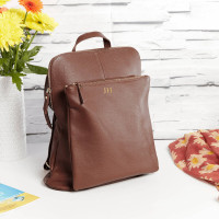 personalised Leather Backpack Shoulder Bag Brown