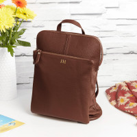 personalised Leather Backpack Shoulder Bag Brown