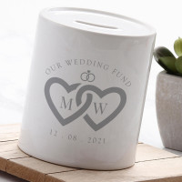 personalised Linked Hearts Wedding Fund Money Box