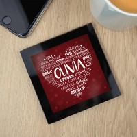 personalised Love Heart Words Black Glass Coaster