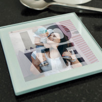 personalised LOVE Silver Glass Photo Coaster
