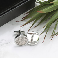 personalised rhodium plated lucky sixpence cufflinks