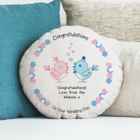 personalised Wedding Birds Round Cushion 18"