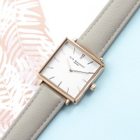 personalised Elie Beaumont Grey Square Leather Watch