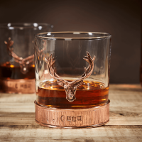 English Pewter Double Majestic Copper Stag Head Whisky Glasses Gift Set