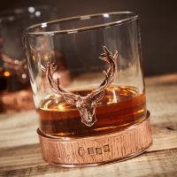 English Pewter Double Majestic Copper Stag Head Whisky Glasses Gift Set