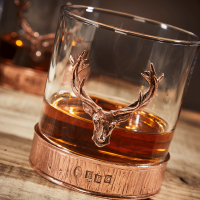 English Pewter Double Majestic Copper Stag Head Whisky Glasses Gift Set