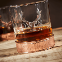 English Pewter Double Majestic Copper Stag Head Whisky Glasses Gift Set