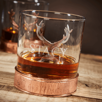 English Pewter Double Majestic Copper Stag Head Whisky Glasses Gift Set