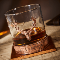English Pewter Copper Majestic Stag Head Glass Whisky Tumbler