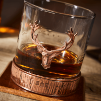 English Pewter Copper Majestic Stag Head Glass Whisky Tumbler
