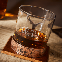 English Pewter Copper Majestic Stag Head Glass Whisky Tumbler