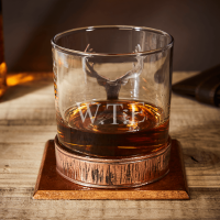 English Pewter Copper Majestic Stag Head Glass Whisky Tumbler
