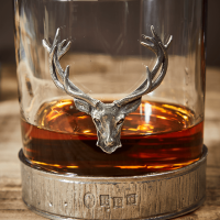 English Pewter Majestic Stag Head Glass Whisky Tumbler 