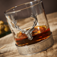 English Pewter Majestic Stag Head Glass Whisky Tumbler 