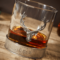 English Pewter Majestic Stag Head Glass Whisky Tumbler 