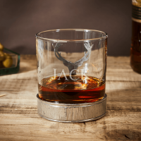 English Pewter Majestic Stag Head Glass Whisky Tumbler 