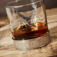 English Pewter Majestic Stag Head Glass Whisky Tumbler 