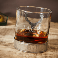 English Pewter Majestic Stag Head Glass Whisky Tumbler 