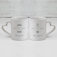 personalised Marriage Icon Heart Handle Mugs