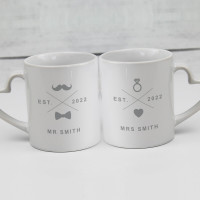 personalised Marriage Icon Heart Handle Mugs