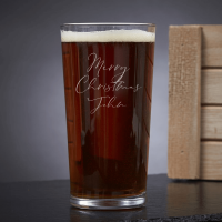 Merry Christmas Scrip Name Pint Glass