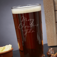 Merry Christmas Scrip Name Pint Glass