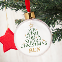 Merry Christmas Word Tree New White Back Photo Bauble