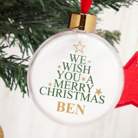 Merry Christmas Word Tree New White Back Photo Bauble