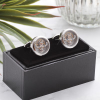 personalised rhodium plated moving mechanism cufflinks