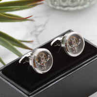 personalised rhodium plated moving mechanism cufflinks