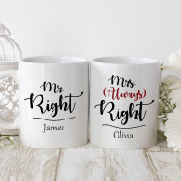 personalised mr and mrs right double mug