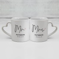 personalised Mr & Mrs Heart Handle Mugs