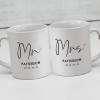 personalised Mr & Mrs Heart Handle Mugs