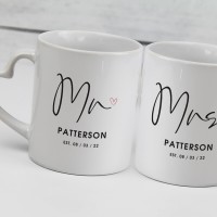 personalised Mr & Mrs Heart Handle Mugs