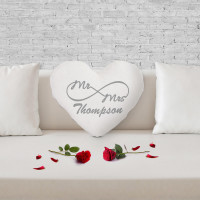 personalised Mr & Mrs Eternity Heart Shaped Cushion