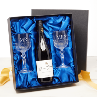 Mr & Mrs x2 Goblet Gift Set With Bottle Of White Wine