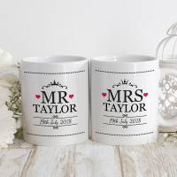 personalised mr and mrs heart matching mugs