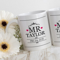 personalised mr and mrs heart matching mugs