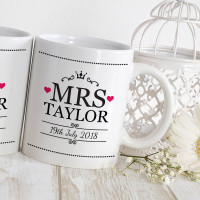 personalised mr and mrs heart matching mugs