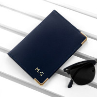 personalised Leather Passport Cover - Navy