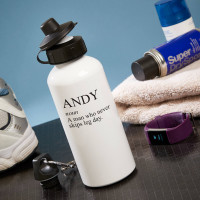 personalised never misses leg day white water bottle