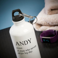 personalised never misses leg day white water bottle