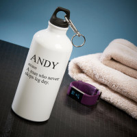 personalised never misses leg day white water bottle