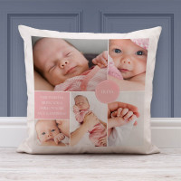 personalised New Baby Collage Photo Cushion (White) 18x18"